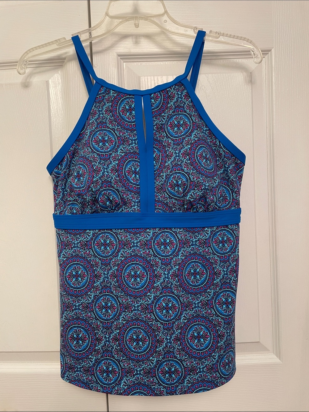 Lands’ End Swimsuit Tankini Top Medallion Print High Neck Keyhole Lightly Used